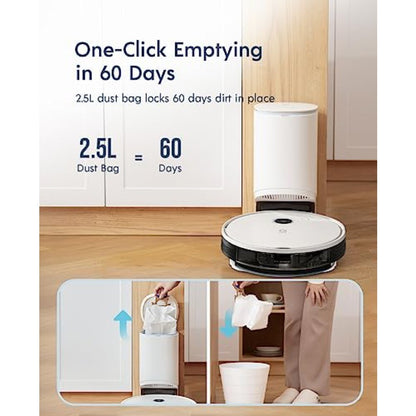 Solução de Limpeza Inteligente para Casa com Robô Aspirador e Passa Pano 3 em 1 com Esvaziamento Automático para Pisos Duros e Tapetes 200 Minutos de Funcionamento 3000Pa H