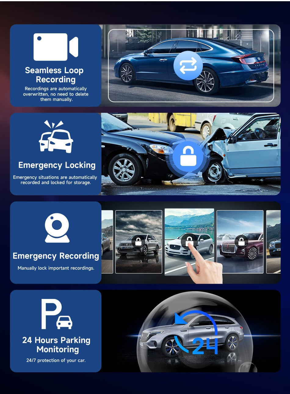 Câmera Veicular 10/11.26 polegadas 4K DVR Automotivo Sem Fio Carplay & Android Auto GPS Navegação Gravador de Vídeo Painel Dupla Lente Wifi FM AUX