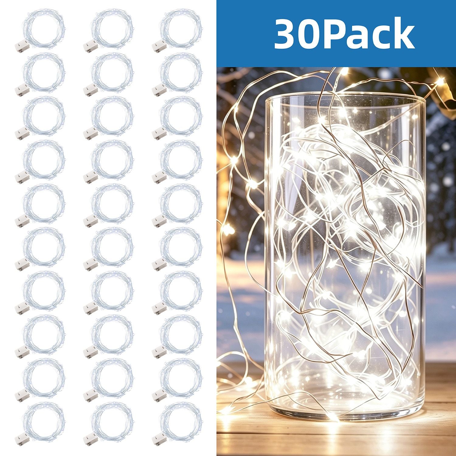 30 Pack LED Fairy Light Battery Powered String Light -6.5-foot 20 LED Silver Line Firefly Star Moon Light, Suitable for DIY Handmade Wedding Table Decoration, Party Bedroom Christmas Decoration, Room Decoration Christmas Decoration