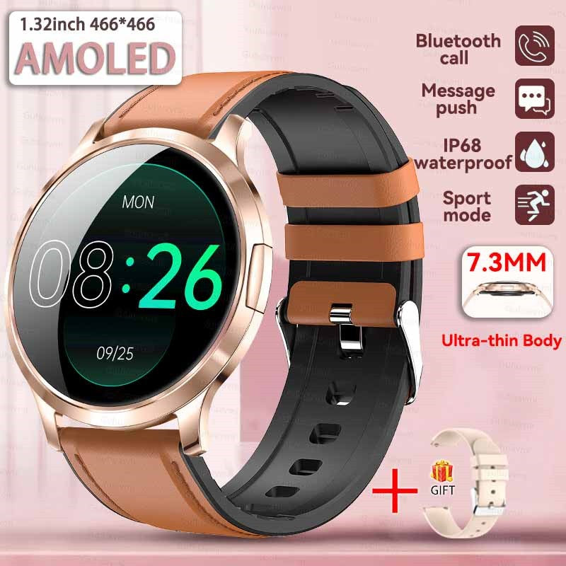 2026New Ultra Slim 1.32" HD AMOLED SmartWatch Women's Screen Always Display Time Heart Rate Calls HD High-end Fashion Smartwatch
