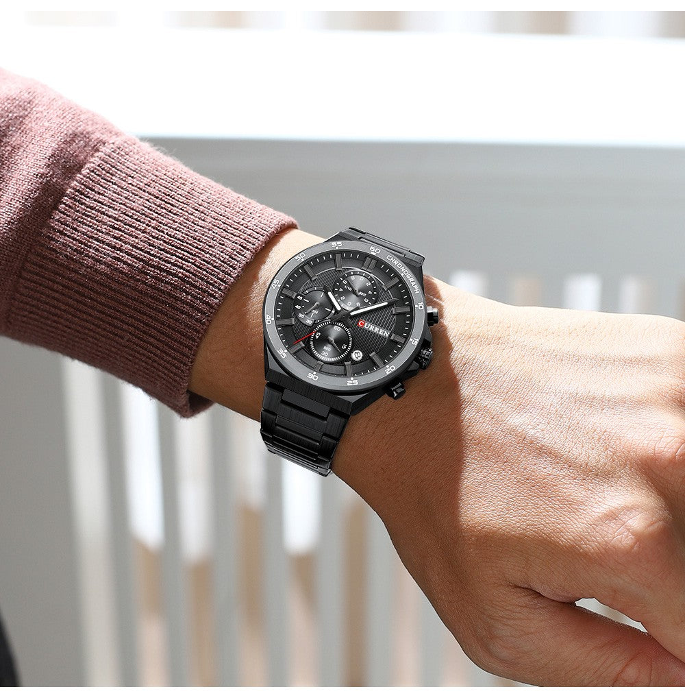 CURREN Classic 43mm Men's Watch Chronogrph Quartz Wristwatch with Stainless Steel Band Luminous Hands Auto Date