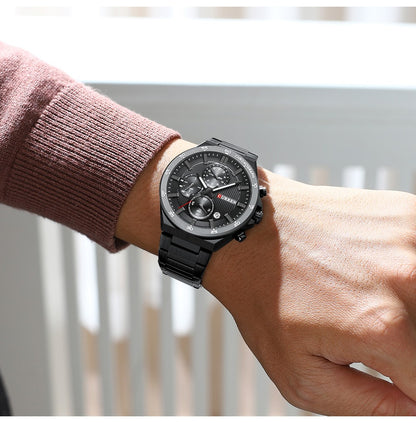 CURREN Classic 43mm Men's Watch Chronogrph Quartz Wristwatch with Stainless Steel Band Luminous Hands Auto Date