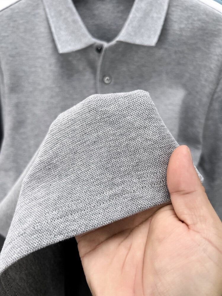 Durable 100% Cotton Men Polo Shirt,Autumn Leisure Long Sleeve, Breathable Lapels T-shirt, 16 Colors, Perfect for Golf and Sports