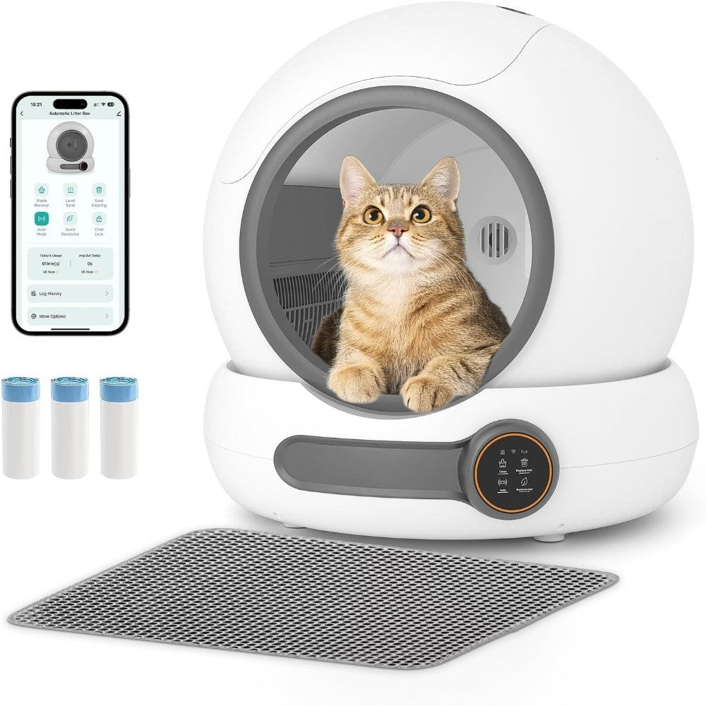 Caixa de Areia Autolimpante com Entrada Baixa de 13,7 cm e Proteções de Segurança Duplas, Especialmente Projetada para Gatinhos e Gatos de Pequeno Porte
