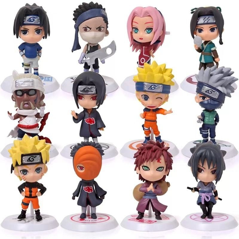 6 Pcs/12pcs NARUTO Sasuke Gaara Uchiha Madara Figure 7-8cm 2 Style Personality Base Mini Figurines  Naruto Figure