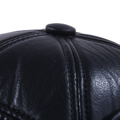 Boné Quente de Inverno Masculino Preto Couro Forro Pelúcia Baseball Bonés para Homens Mulheres Casquette Aba Curva Papai Protetor de Orelha Grosso