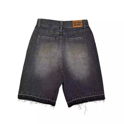 American Style Harajuku Retro Denim Shorts with Letter Embroidery Oversized Jeans Men Y2k Loose Casual Versatile Shorts Woman