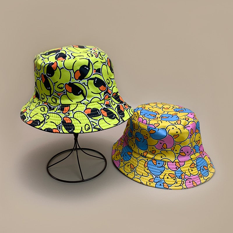Cartoon Yellow Duck Bucket Hats New Unisex Cute Sunshade Double Sided Wearable Fashion Casual Versatile Outdoor Fisherman Caps