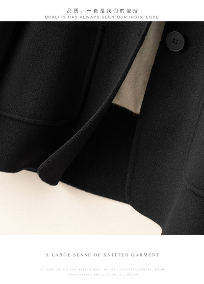 2025 Autumn Winter New Double-Sided Wool Coat Women Section Short Woolen Coats Single-breasted Black Khaki Cardigan Outerwear