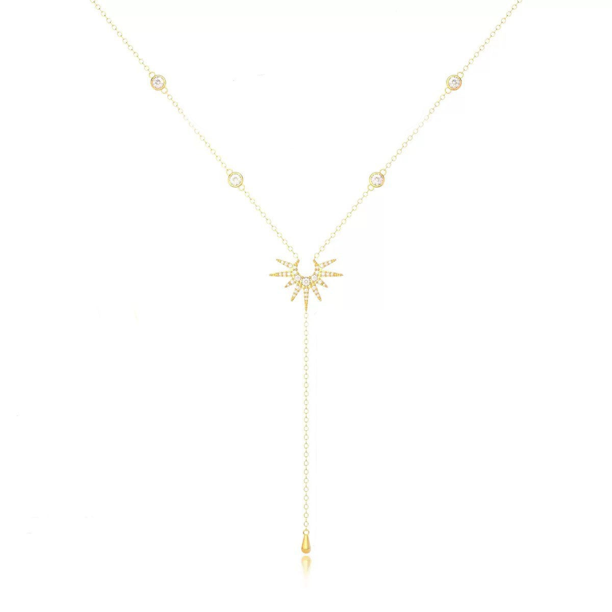 Fashion Gold Color Y-Shaped Pendant Necklaces For Women Girls Luxury Cubic Zirconia Long Tassel Dangle Choker Jewelry Gift