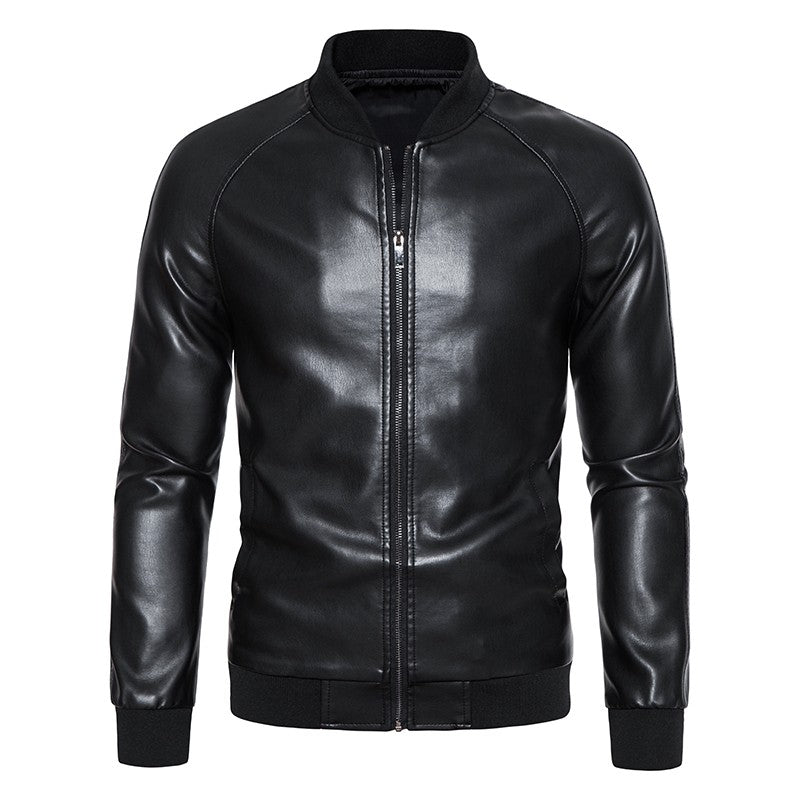 2024 Leather Men's New Trend Fashion Spring And Autumn Stand Collar Comfortable Slim Leather Jacket Handsome Youth Coat
