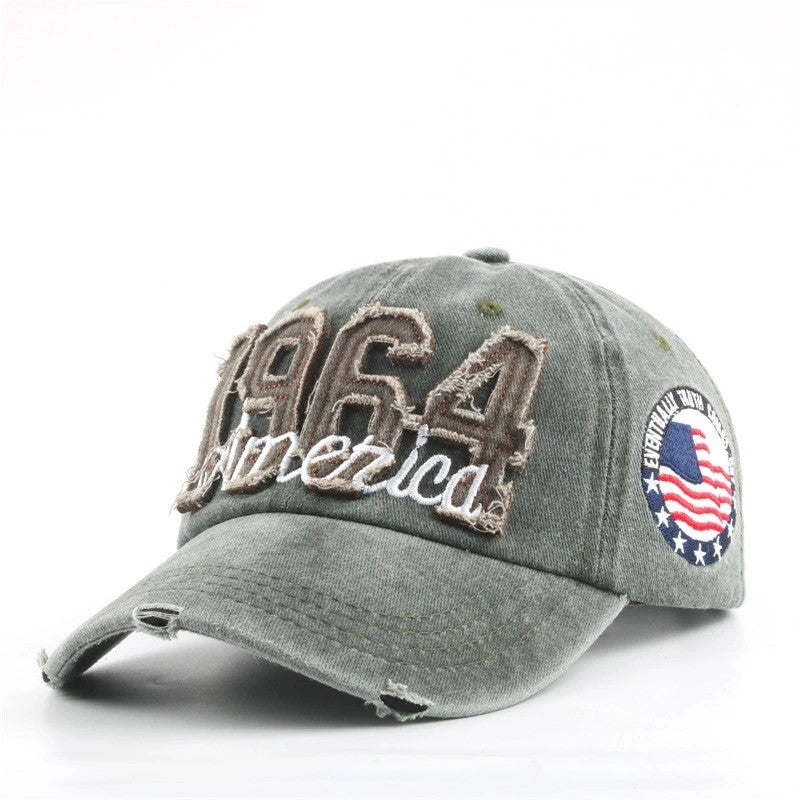 1 unisex all season fashionable Washed retro retro letter 1964America baseball cap