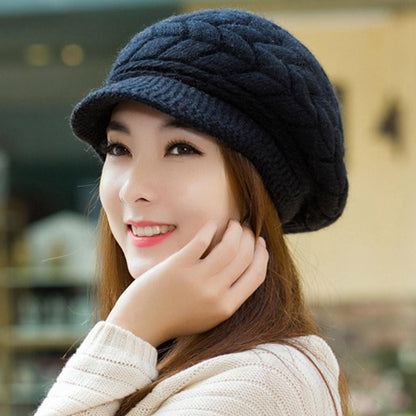 Women's Winter Solid Color Warm Knitting Loose Beret Leisure Ski Cap Korean Version Beret Plus Velvet Thick Knitting Ear Cap