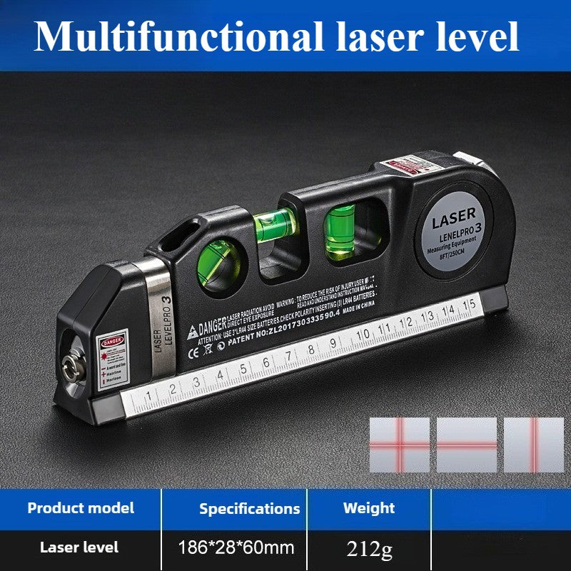 Kit Profissional de Nível a Laser - Linha Cruzada Infravermelha e Ângulo Reto Resistente a Impactos - Ferramenta de Nivelamento de Alta Precisão com Trena
