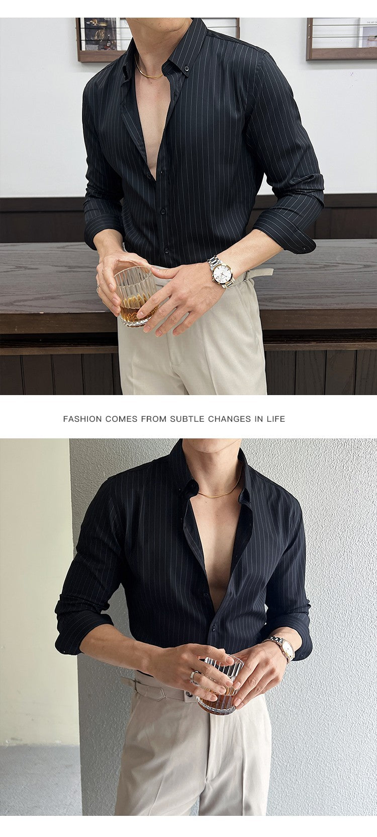 Striped Shirts for Men High-quality 2025 Autumn New Solid Business Casual Long Sleeved Elastic Slim Fit Dress Shirt Men Clothing