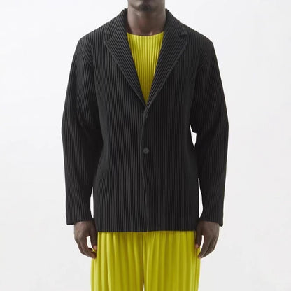 Miyake New 2025 Spring Suit Long Sleeve Pleated Pleated Men's Jacket Lapel Pleated Solid Color Fashion Loose Plisse Casual Top