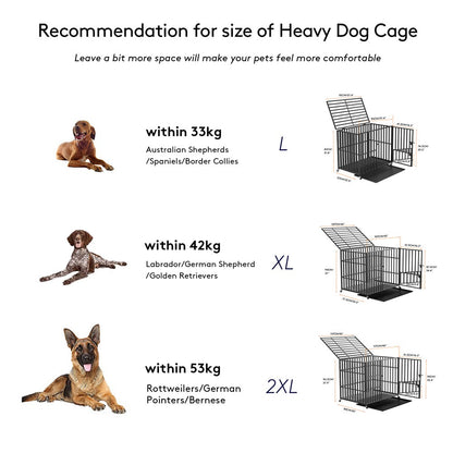 Caixa Grande Reforçada para Cães XXL Gaiola Resistente para Animais de Estimação Tubo Quadrado de Metal Canil Cercadinho com Rodas Traváveis e Bandeja
