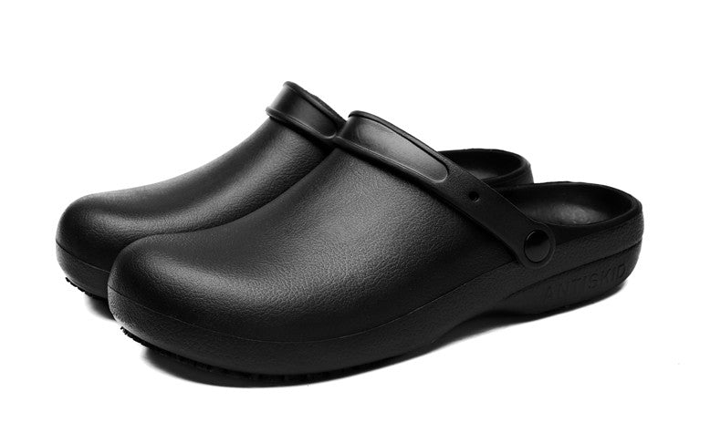 Pure Black Anti Skid Rubber Sandals Chef Shoes Kitchen Cook Waterproof Garden Shoes Clogs Without Holes Plus Big Size 47 48 49