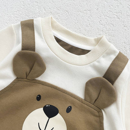 Autumn Baby Bodysuit Little Bear Pattern Dual Color Long Sleeve Warm Jumpsuit Baby Clothes Baby Boys Girls Romper 0-2 Years Old