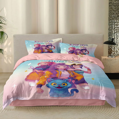 Kpop Demon Hunters Huntrix Bedding Set - Single to King Size, Anime Print Duvet Cover Sets for Adult Bedrooms