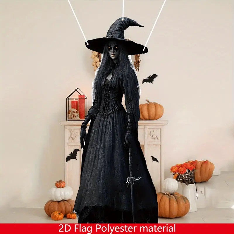 Gothic Halloween Witch Hanging Flag Horror Evil Background Cloth Halloween Atmosphere Haunted House Indoor Outdoor Decor