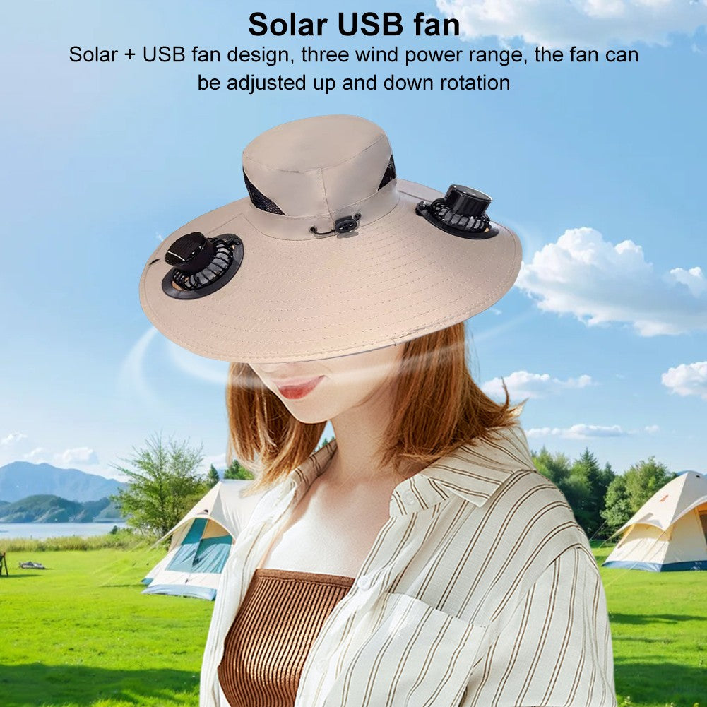 Wide Brim Solar Fan Hat Sun Bucket Hat UV Protection Fishing Hat with 2 Removable Fan Sun Visor Hat for Men Women Fishing