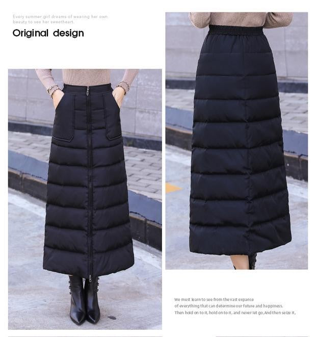 Saia de Algodão Quente de Inverno Grossa Feminina Outono Inverno Nova Saia de Algodão Para Baixo Calça Meia-Corpo 2025 Nova Saia de Inverno Vestido Longo