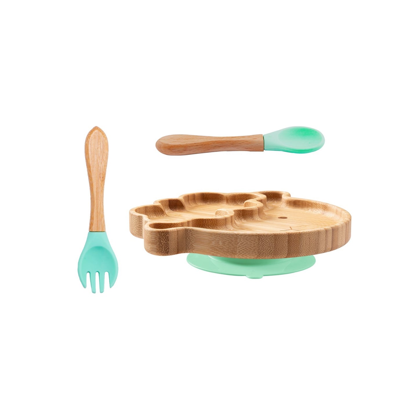 Baby Wooden Tableware Set Could Bamboo Wooden Plate Bowl Silicone Suction Wooden Handle Fork Spoon for Children Feeding Supplies
