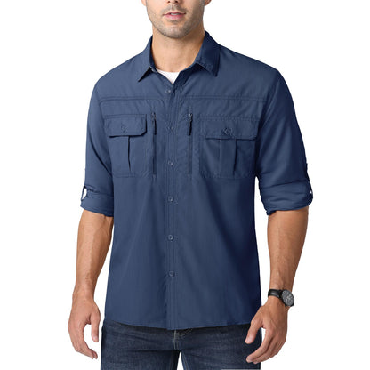 MAGCOMSEN UPF 50+ Mens Quick Dry Cargo Shirts Mesh Breathable Long Sleeve Work Shirts UV block Outdoor Hiking Fishing Shirts