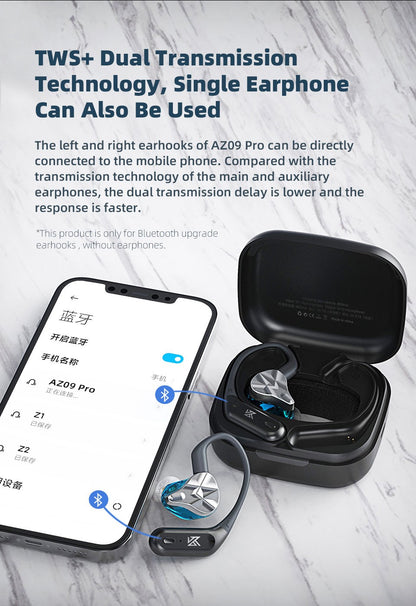 KZ AZ09 Pro True Wireless Headphones Bluetooth-Compatible 5.2 Upgrade Cable Wireless Earplugs Headset Noice Cancelling Earphones