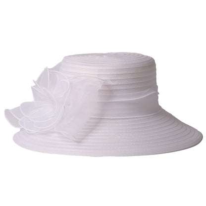 FS Chapéus Brancos de Igreja para Mulheres Elegantes com Aba Larga Fascinators de Casamento Boné com Flor Chapéu de Balde Guarda-sol de Praia de Inverno Sombrero