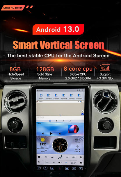14,4 polegadas Android 13 128GB Para Ford F150 Raptor 2009-2014 Tesla Style Car GPS Navigation Multimedia Player Rádio Leitor de Fita Multimídia