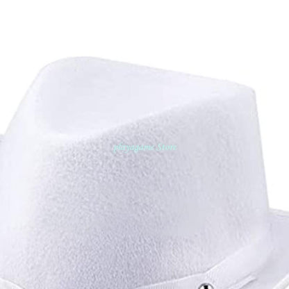 Y88A Creative Rivet-Decor Felt Cowboy Hat Cowgirl Big Brim Accessor