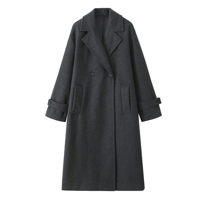 PB&ZA2024 Winter New Women's Fashion Simple Loose Warm Collar Soft Long Double breasted Woolen Coat Coat