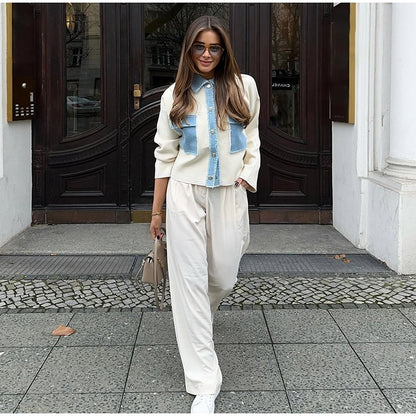 Women 's Jackets Laple Denim Patchwork Fringes Big Pockets Single Breasted Long Sleeve Coat Female 2025 Spring New Lady Outwears