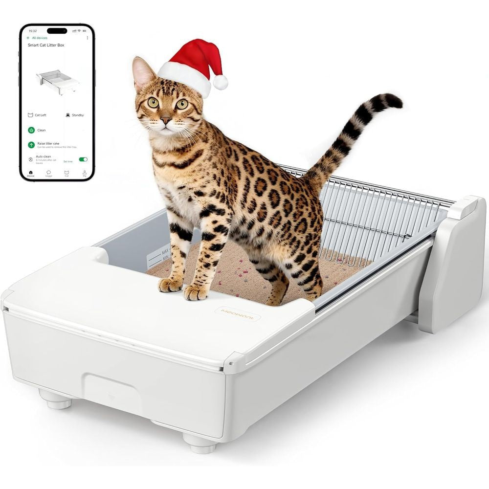 Caixa de Areia Inteligente Autolimpante para Vários Gatos com Controle por Aplicativo, Pente Duplo, Controle de Odor e Recurso Anti-Aprisionamento