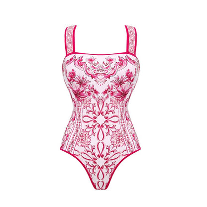 2024 Vintage Pattern Printed One Piece Swimsuit Swimwear Bikini Set Women Beachwear Clearance Wholesale