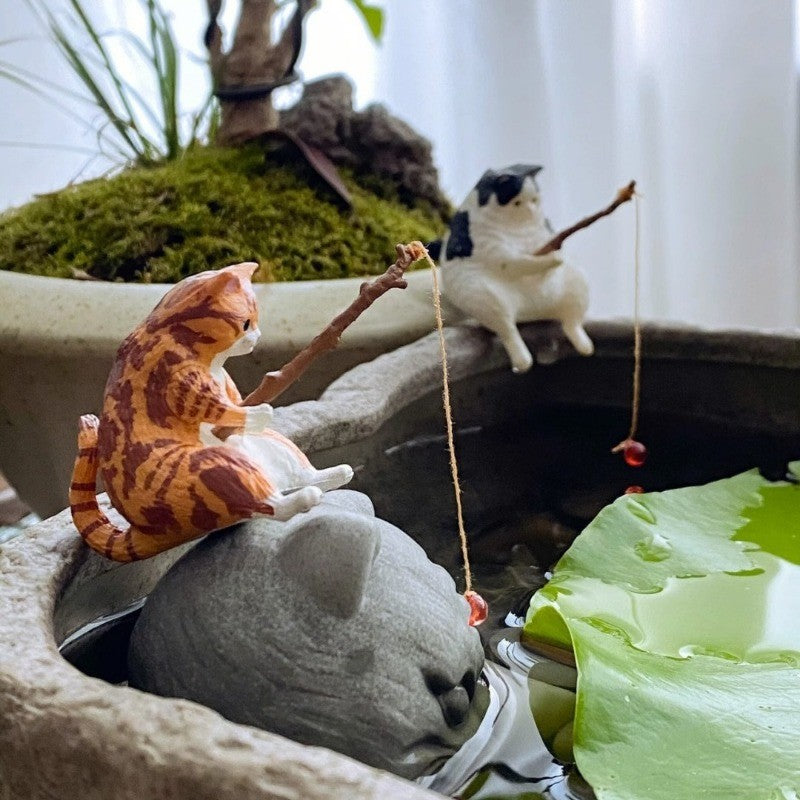 Gato-pescador Decoração de Interiores de Carro Resina Fofa com Óculos de Tubo Pingente para Retrovisor de Carro Saída de Ar para Acessórios de Carro