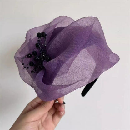 French Beaded Mesh Hairband Elegant Fashion Mesh Veil Fascinator Hat Bead Yarn Half Hat Dinner Party Hairband Hair Accessories