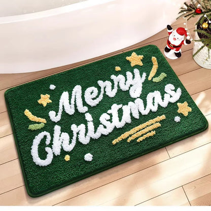 VIKAMA Christmas Imitation Cashmere Rug Soft Non-Slip Bathroom Mat Living Room Bedroom Entrance Doormat Winter Home Decor