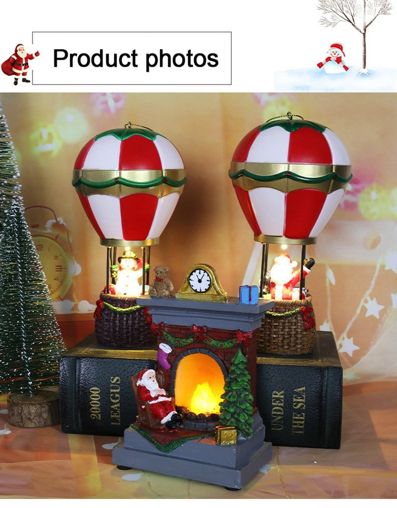 Christmas Glowing Ornaments Santa Claus Snowman Fireplace Resin LED Night Light Christmas Decoration Holiday Kids Toys Gift
