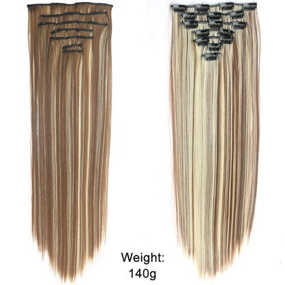 Cabelo Liso Comprido 16 Clipes 7 Pçs/Conjunto de Apliques de Cabelo Sintético Natural Loiro Preto Resistente ao Calor 2026