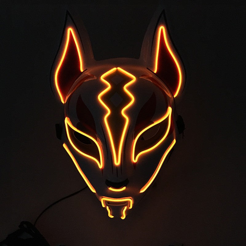 LED Fox Mask Neon Light Up Japanese Kitsune Mask for Halloween Cosplay Party Rave Festival Costume Glowing EL Wire Masque