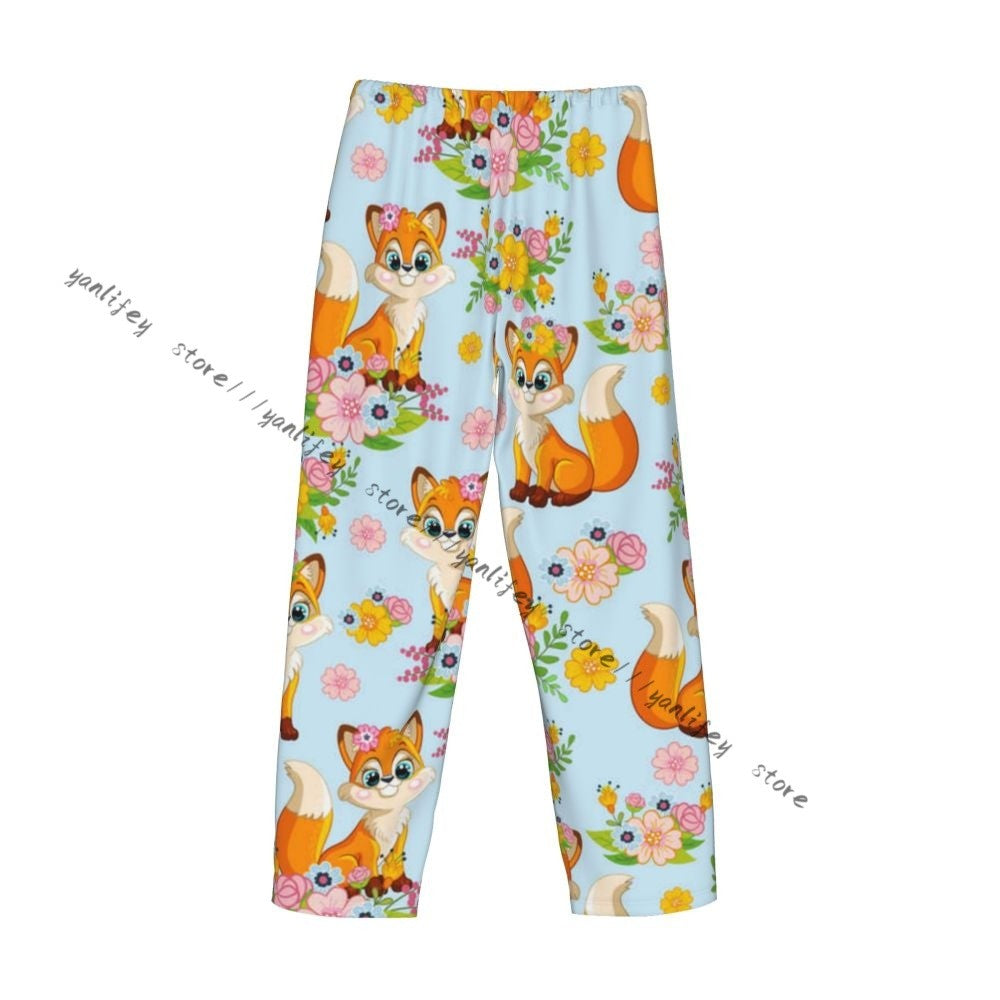 Men's Sleepwear Loose Sleep Pants Pajamas Cute Fox Background Long Lounge Bottoms Casual Homewear