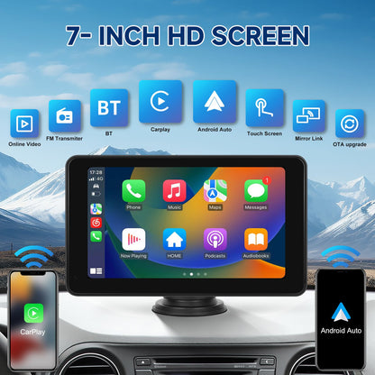 Podofo 7" Wireless CarPlay Player Android Auto IPS Multimedia Player FM Radio Bluetooth Intelligent System Autoradio 2din Stereo