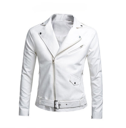 Black White Faux Leather Jacket Spring Autumn Slim Fit Men's Motorcycle Jacket With Zipper Casual Male Coat Outerwear Tops