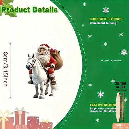 8pcs Different Riding Tools 2D Flat Santa Claus Wooden Ornament Set - Perfect for Holiday Home Decorations and Christmas Trees