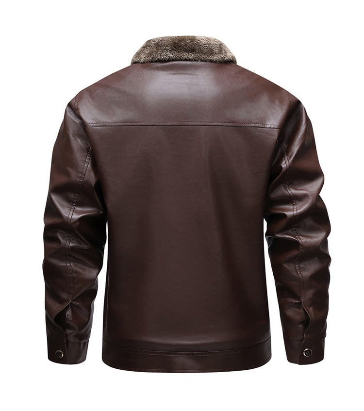 High-quality lapel and fleece leather jacket for men, fleece and thickened leather jacket for men, all-in-one fur dad coat