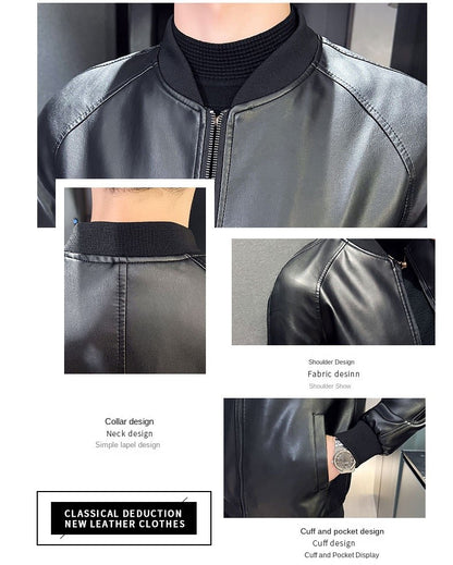 Men SprAutumn Thin Style Motorcycle Leather Jacket Fashionable Motorcycle Leather Jacket Fabric Soft Version Slim Simple Coat