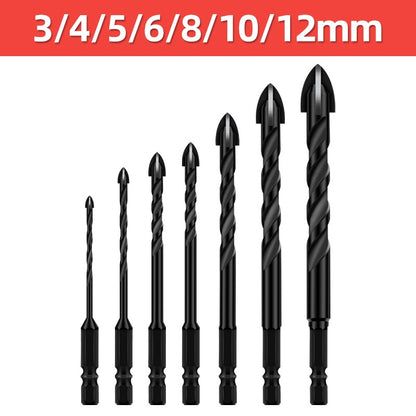Conjunto de brocas TOOLEYE Cross Hex para concreto, porcelanato, vidro, metal, kit de brocas multifuncionais para ferramentas elétricas, brocas de perfuração